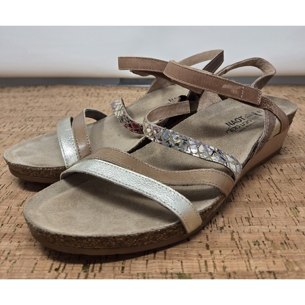 Naot Women's Tan and Silver Leather Strappy Sandals